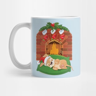 Christmas Puppy Near Fireplace Mug